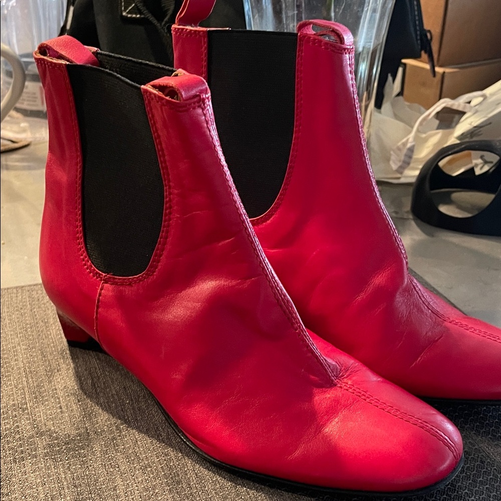Stylish Red Leather Ankle Boots
